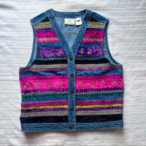 Vintage Susan Bristol Denim and Multicolor Patchwork Vest Size M
